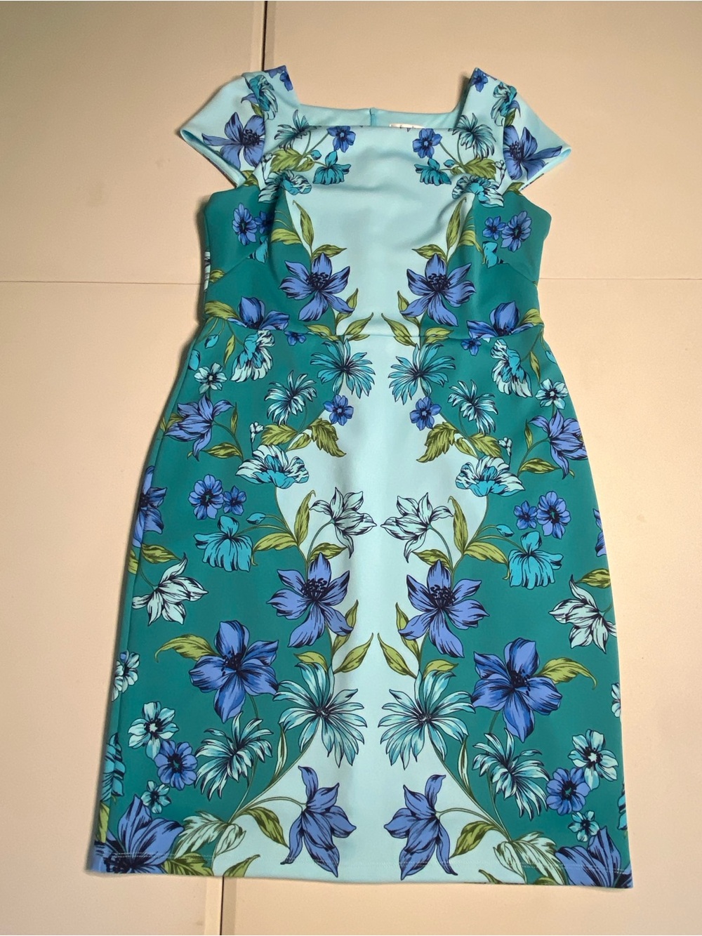 London Times Floral Midi Dress in Teal and Light Blue